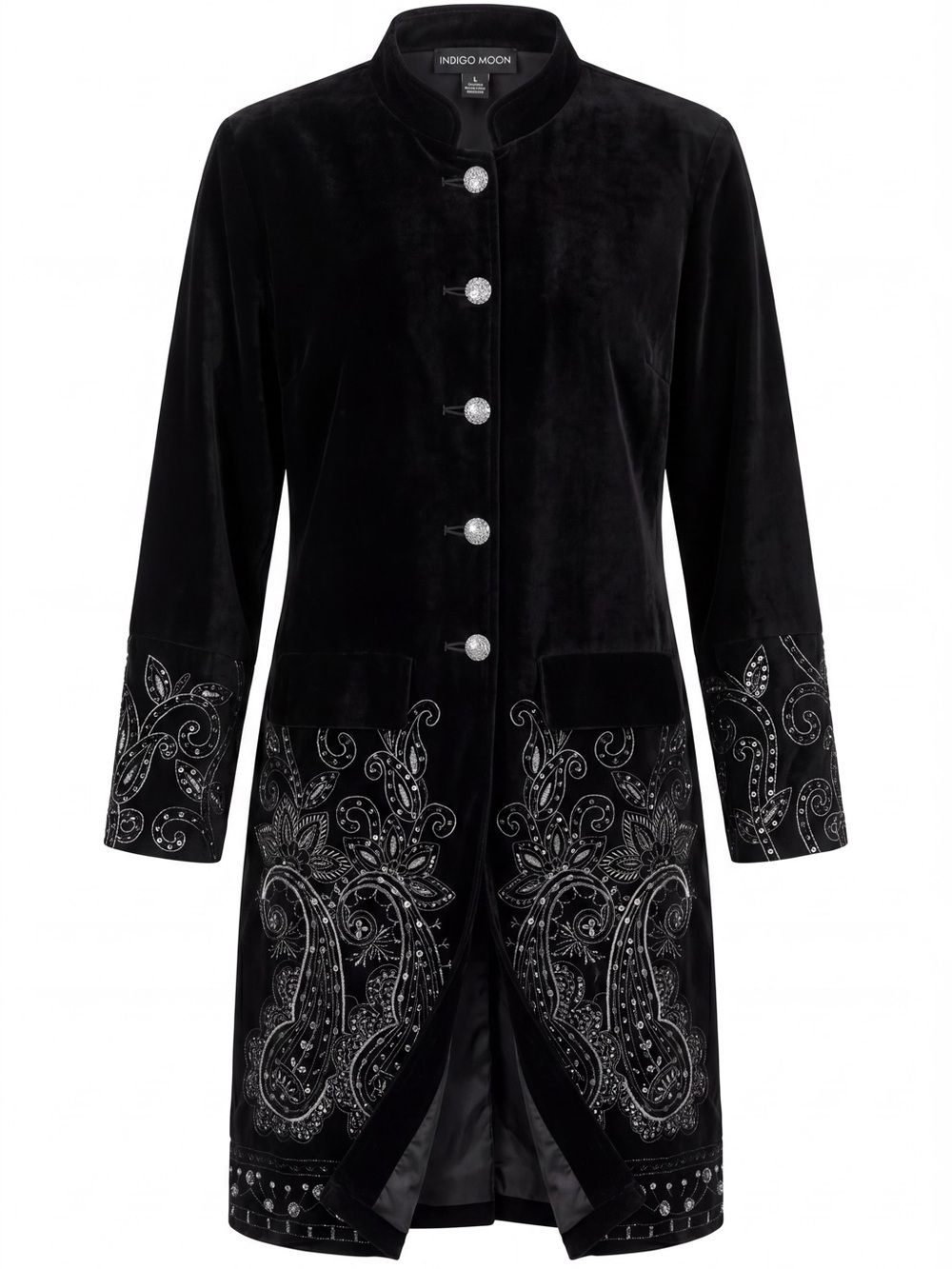 Indigo Moon Black Velvet Silver Embroidery Heritage Duster